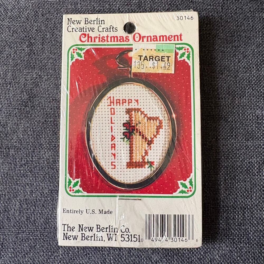Christmas Harp Christmas Ornament Vintage Counted Cross Stitch Kit by New Berlin